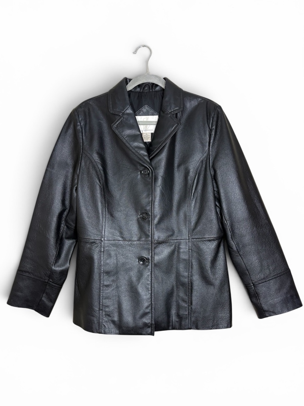 Studio Works Outerwear Black Leather Button-Front Jacket- woman’s M